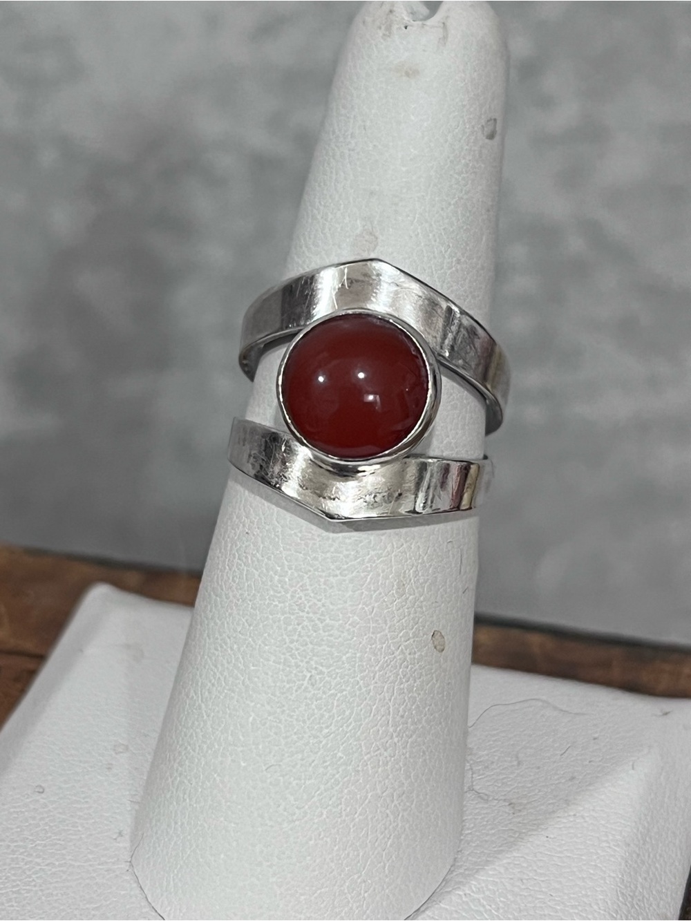 Source Unknown Sterling Silver Ring with Red Carnelian Cabochon